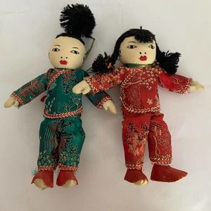 TTel Thorpe Dolls Hong Kong 1940's Era Oriental Asian Cloth Hand Stitched